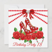 Invitation Chaussures Rouges, Bijoux Et Fleur Rose 18e Annive (Devant)
