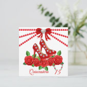 Invitation Chaussures Rouges, Bijoux Et Fleur Rose Quinceañer (Debout devant)