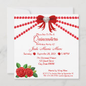 Invitation Chaussures Rouges, Bijoux Et Fleur Rose Quinceañer (Dos)