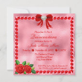 Invitation Chaussures Rouges, Bijoux Et Fleur Rose Quinceañer (Dos)