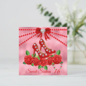 Invitation Chaussures Rouges, Bijoux Et Sweet sixteen Fleur R (Debout devant)