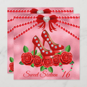 Invitation Chaussures Rouges, Bijoux Et Sweet sixteen Fleur R