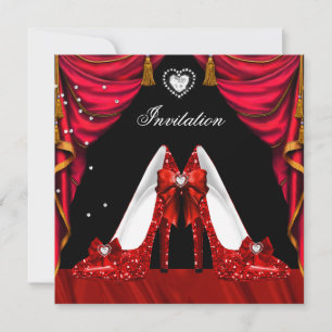 Invitation Chaussures rouges et or pour fête d'anniversaire