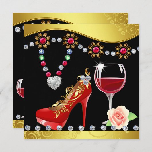 Invitation Chaussures rouges, vin & bijoux Tout événement (Devant / Derrière)