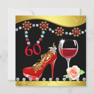 Invitation Chaussures rouges, vin et bijoux 60e anniversaire