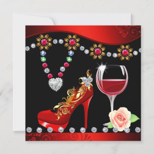 Invitation Chaussures rouges, vin et bijoux Douche nuptiale n