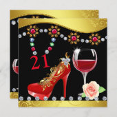 Invitation Chaussures rouges, Vins et Bijoux 21e anniversaire (Devant / Derrière)