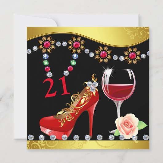 Invitation Chaussures rouges, Vins et Bijoux 21e anniversaire (Devant)