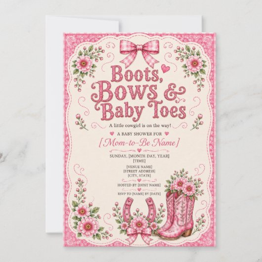 Invitation Chaussures, Rubans et Petits Pieds de Bébé Fille B (Devant)