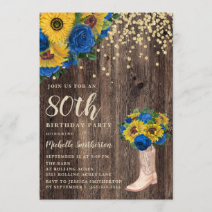 Invitation Chaussures Rustiques Tournesol Roses Bleues 80e An
