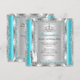 Invitation Chaussures sarcelle argent pour fête des 15 ans de