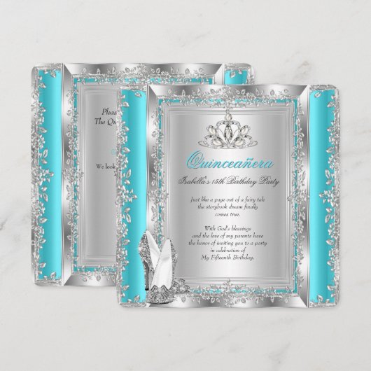 Invitation Chaussures sarcelle argent pour fête des 15 ans de (Devant / Derrière)