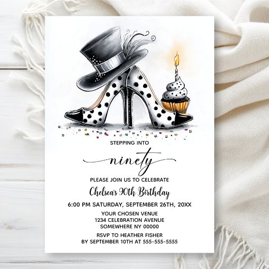 Invitation Chaussures Stiletto à Points pour les 90 ans