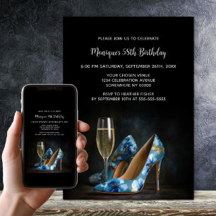 Invitation Chaussures Stiletto Fleur Bleue Élégant pour Fête