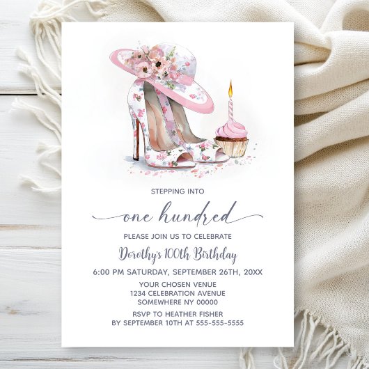 Invitation Chaussures Stiletto Fleur Rose 100e Anniversaire