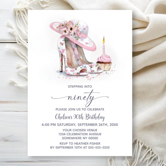 Invitation Chaussures Stiletto Fleur Rose 90e Anniversaire