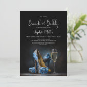 Invitation Chaussures Stiletto Florales Bleues Brunch et Bubb (Debout devant)