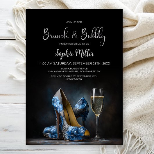 Invitation Chaussures Stiletto Florales Bleues Brunch et Bubb