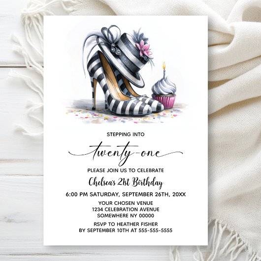 Invitation Chaussures Stiletto Rayées 21e Anniversaire