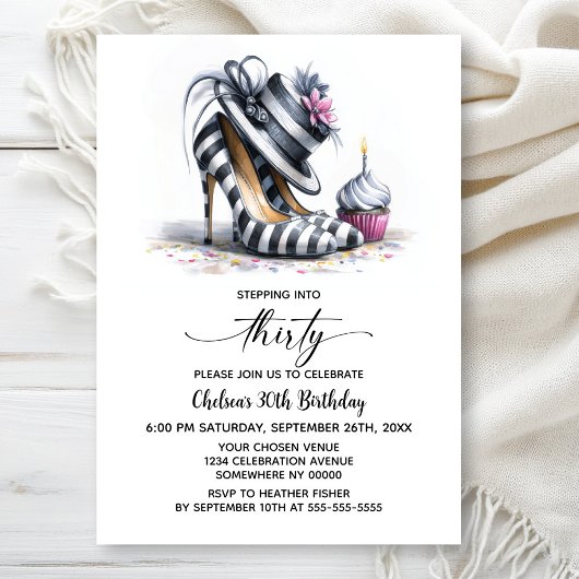 Invitation Chaussures Stiletto Rayées 30e Anniversaire
