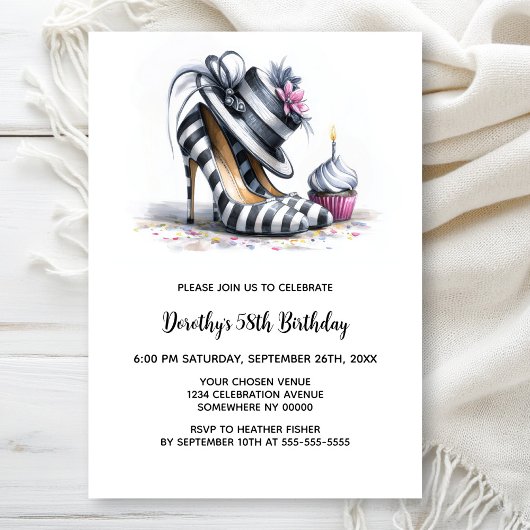 Invitation Chaussures Stiletto Rayées Fête d'Anniversaire