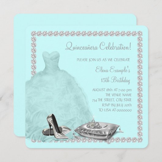 Invitation Chaussures Tiara High Heel Turquoise Blue Quincean (Devant / Derrière)