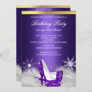 Invitation Chaussures violet haute talon argent Soeur Anniver