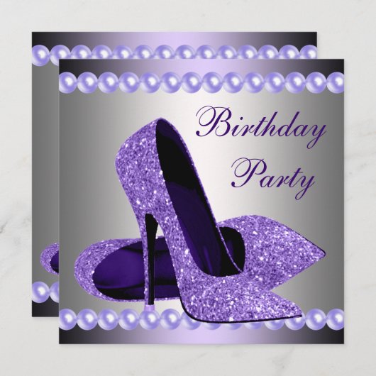 Invitation Chaussures violet haute talons fête d'anniversaire (Devant / Derrière)