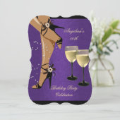 Invitation Chaussures violet noir Verre de vin fête d'anniver (Debout devant)
