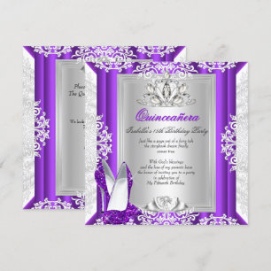 Invitation Chaussures violettes à paillettes pour fête d'anni