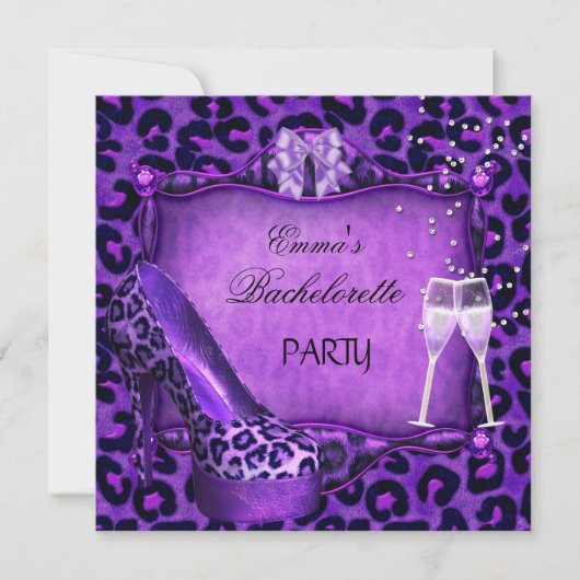 Invitation Chaussures violettes léopard noir pour enterrement (Devant)