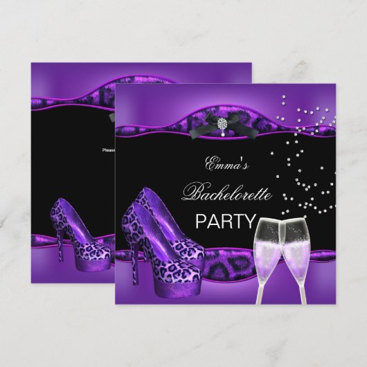 Invitation Chaussures violettes léopard noir pour enterrement (Devant / Derrière)