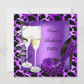 Invitation Chaussures violettes léopard noir pour fête d'anni (Devant)