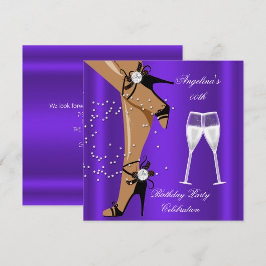 Invitation Chaussures violettes noires Champagne Verre fête d (Devant / Derrière)