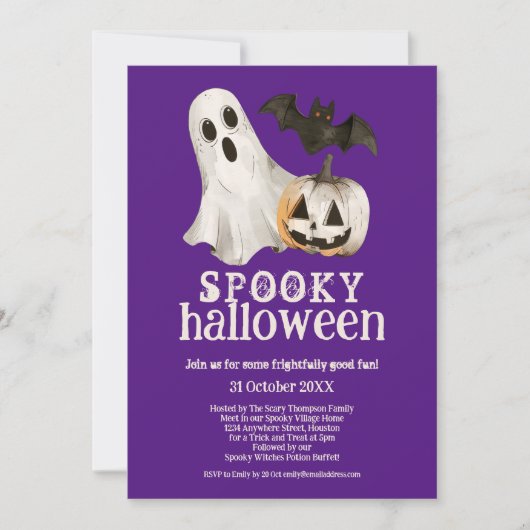 Invitation Chauve-souris Citrouille fantôme Éffrayant Hallowe (Devant)
