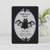 Invitation Chauve-souris d'Halloween moderne sur noir et gris (Debout devant)