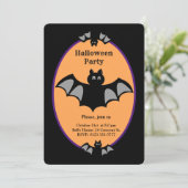 Invitation Chauve-souris d'Halloween moderne sur noir et oran (Debout devant)
