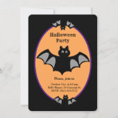 Invitation Chauve-souris d'Halloween moderne sur noir et oran (Devant)