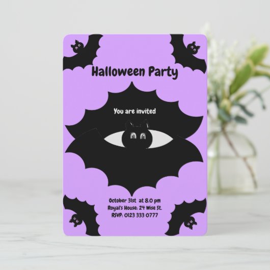 Invitation Chauve-souris d'Halloween sur Violet (Debout devant)
