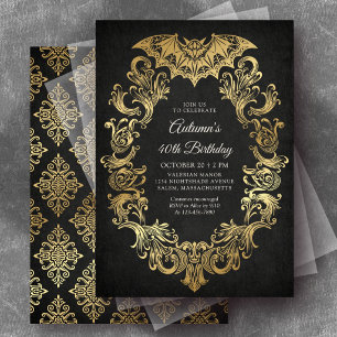 Invitation Chauve-souris dorée élégante pour Halloween et ann