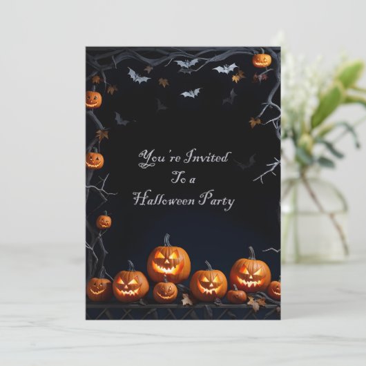Invitation Chauve-souris et Jack-O-Lanterns Halloween (Debout devant)