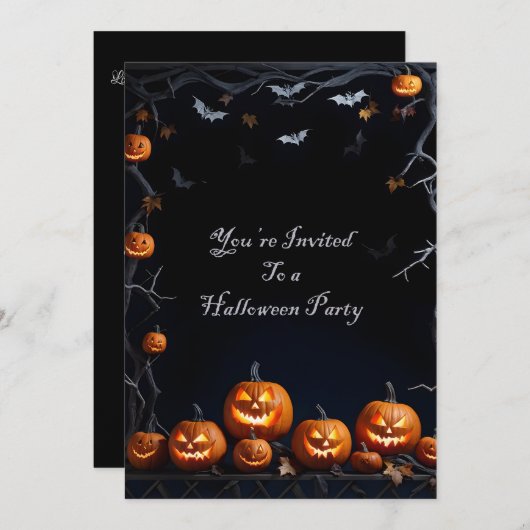 Invitation Chauve-souris et Jack-O-Lanterns Halloween (Devant / Derrière)
