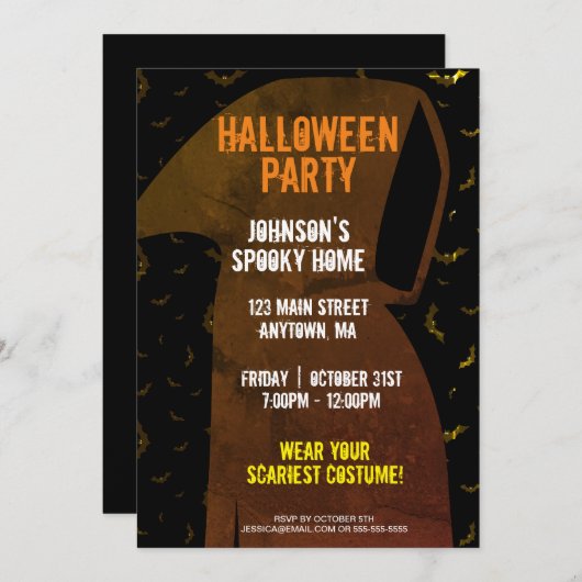 Invitation Chauve-souris faucheuse Halloween (Devant / Derrière)