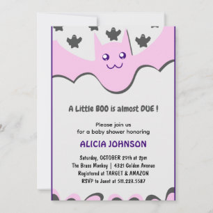 Invitation Chauve-souris mignonne Petit boo violet fête préna