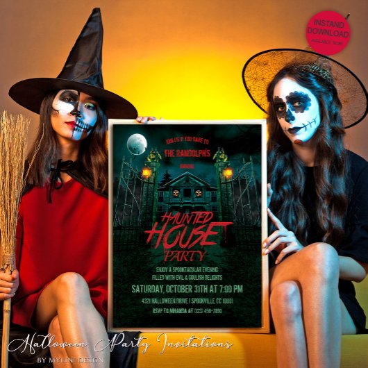 Invitation Chauves-souris citrouilles Hantées Maison Hallowee