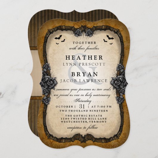 Invitation Chauves-souris gothiques Brown Halloween RÉCEPTION (Devant / Derrière)