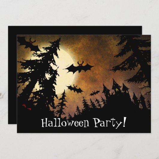 Invitation Chauves-souris Halloween personnalisées, château É (Devant / Derrière)