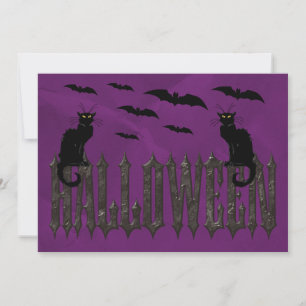 Invitation Chauves-souris volantes & Chat Halloween effrayant