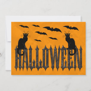 Invitation Chauves-souris volantes & Chat Halloween effrayant