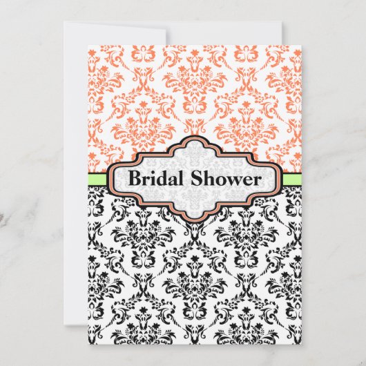 Invitation Chaux de corail noir mariage damassé douche nuptia (Devant)